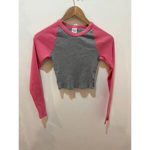 Aritzia Tna Ribbed Crop Long Sleeve Top Pink Grey Ringer Style‎ Size S